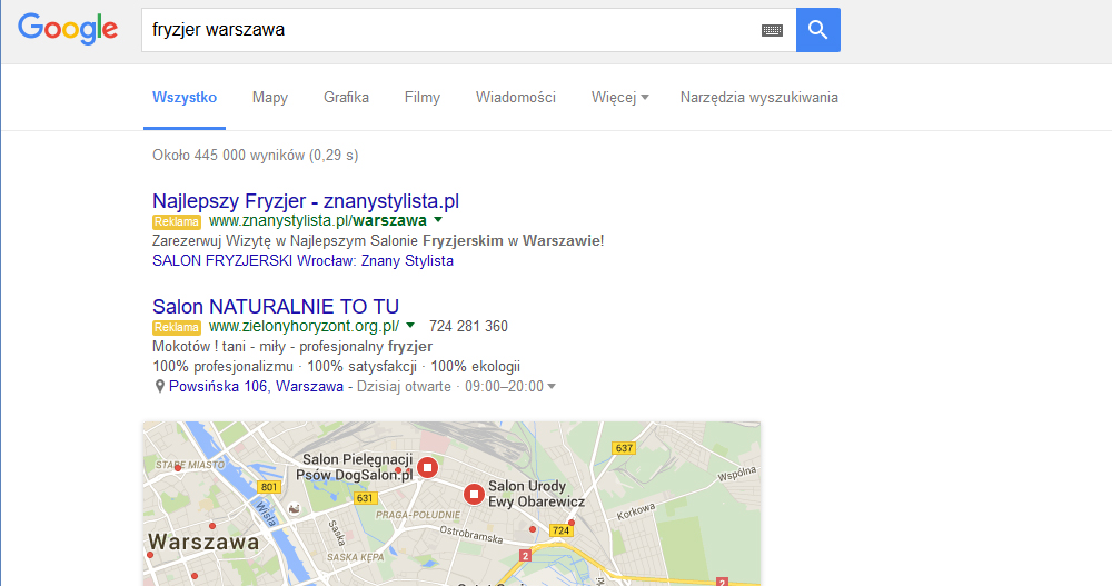 Miejsca gdzie wyświetlają sie reklamy w wyszukiwarce Google