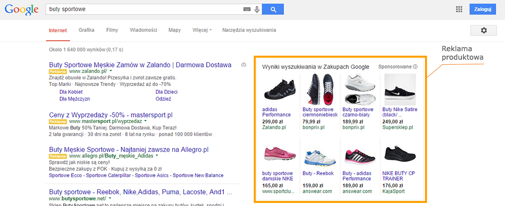 Wyszukiwarka Google - kampania produktowa Google adwords